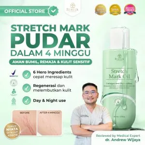 [ Free 1 Serum stretchmark ] Rintik - Stretchmark Oil - Terbukti Ampuh Memudarkan Stretch Mark Selulit Bekas Luka Eksim 90ml BPOM Dermatologist Tested