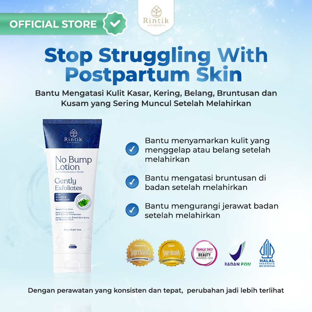 Rintik No Bump Lotion — Body Exfoliating Lotion untuk Kulit Tubuh Kasar, Bruntusan, Chicken Skin & Back Acne Setelah Melahirkan
